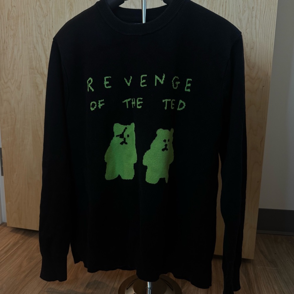 Teddy Fresh Black Sweater with Green Bear Motif